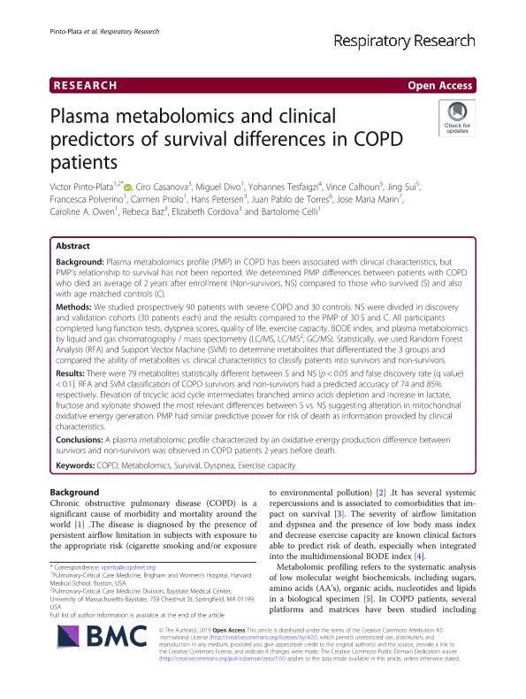 Plasma metabolomics and clinical predictors of survival differences in COPD patients