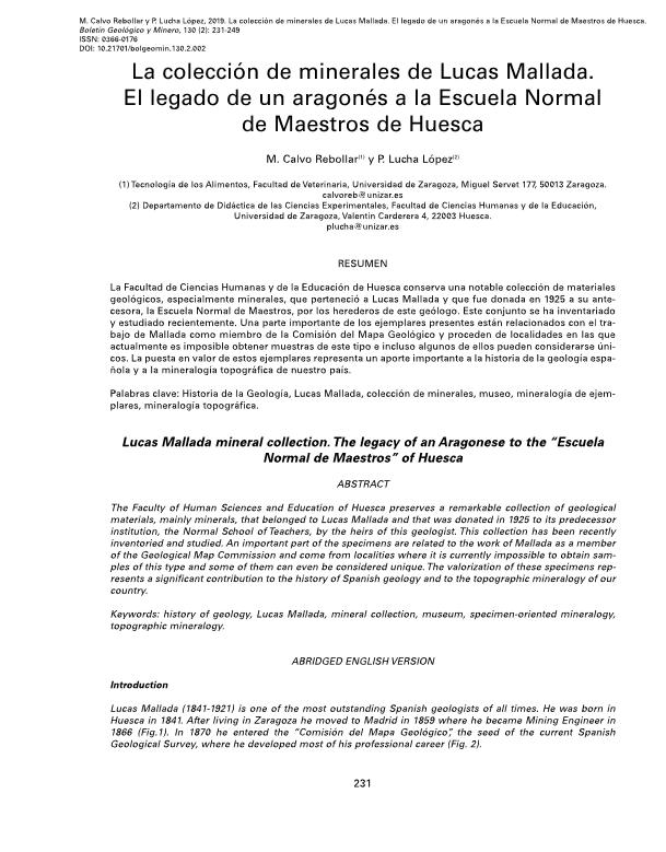 La colección de minerales de Lucas Mallada. El legado de un aragonés a la escuela normal de maestros de Huesca