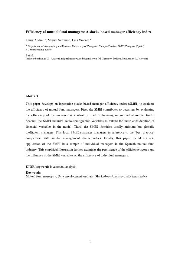 Efficiency of mutual fund managers: a slacks-based manager efficiency index