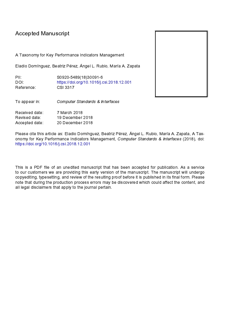 A taxonomy for key performance indicators management