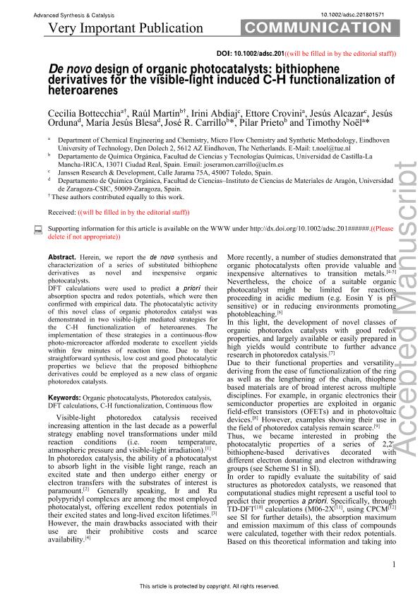 De novo Design of Organic Photocatalysts: Bithiophene Derivatives for the Visible-light Induced C-H Functionalization of Heteroarenes