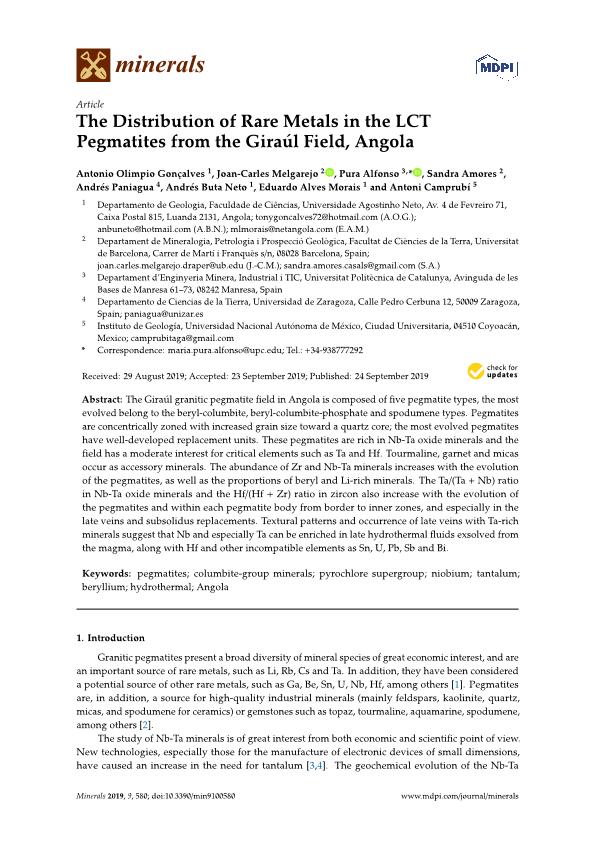 The distribution of rare metals in the LCT pegmatites from the Giraúl Field, Angola