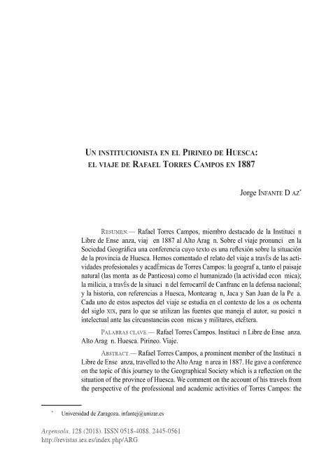 Un institucionalista en el Pirineo de Huesca: El viaje de Rafael Torres Campos en 1887