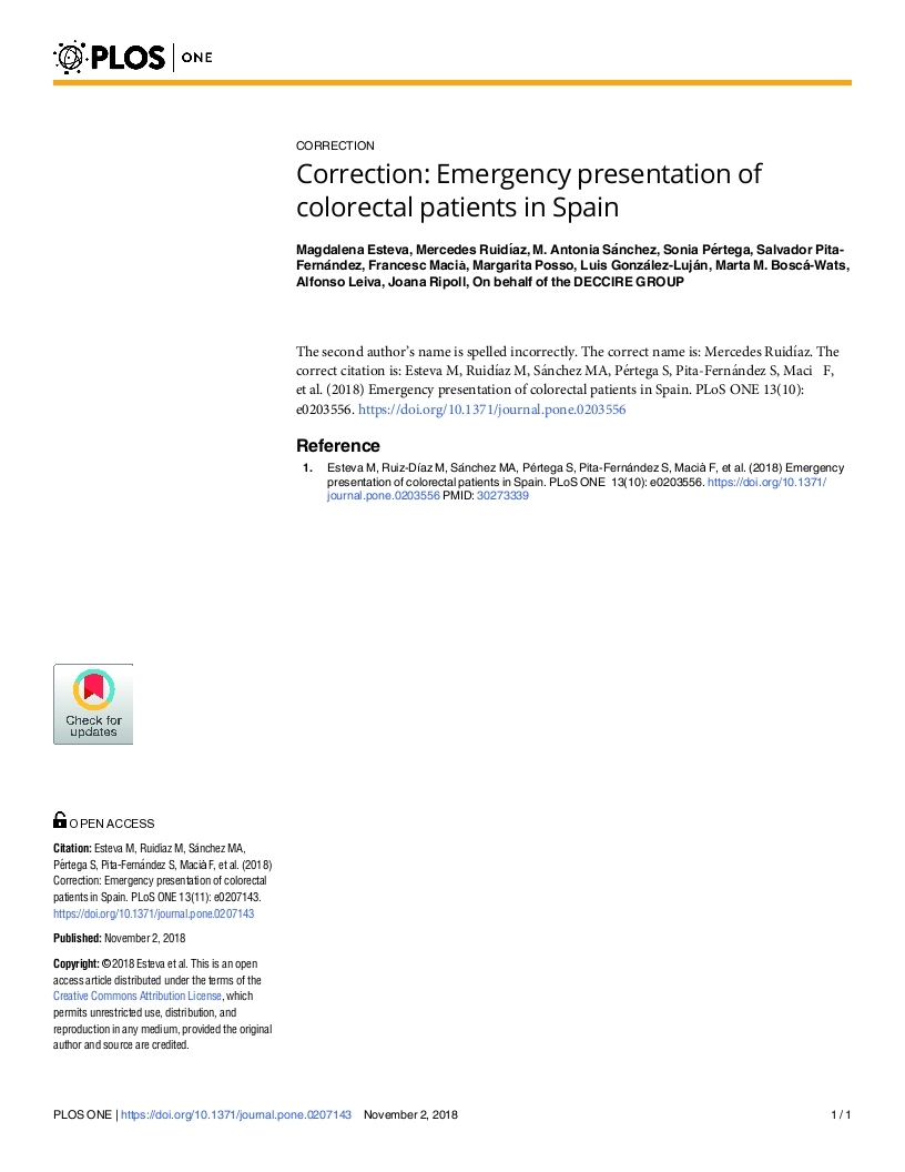 Correction: Emergency presentation of colorectal patients in spain