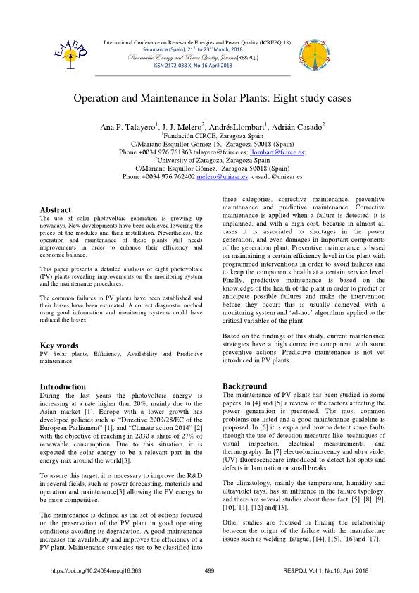 Operation and Maintenance in Solar Plants: Eight study cases