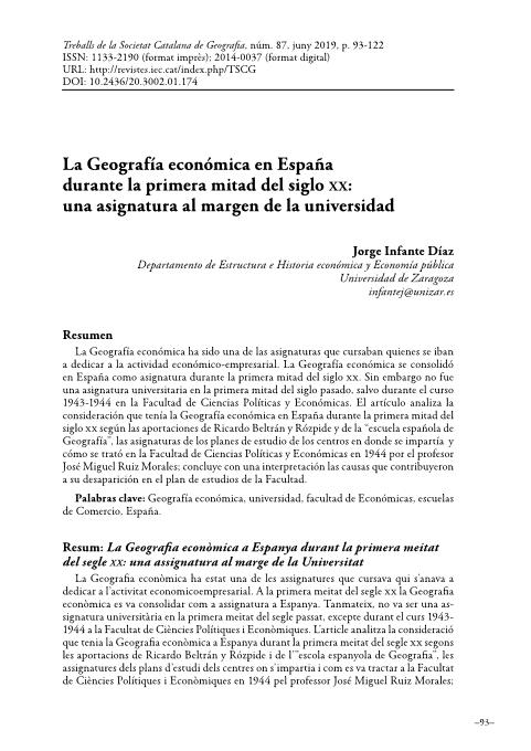 La Geografía económica en España durante la primera mitad del siglo XX: una asignatura al margen de la universidad