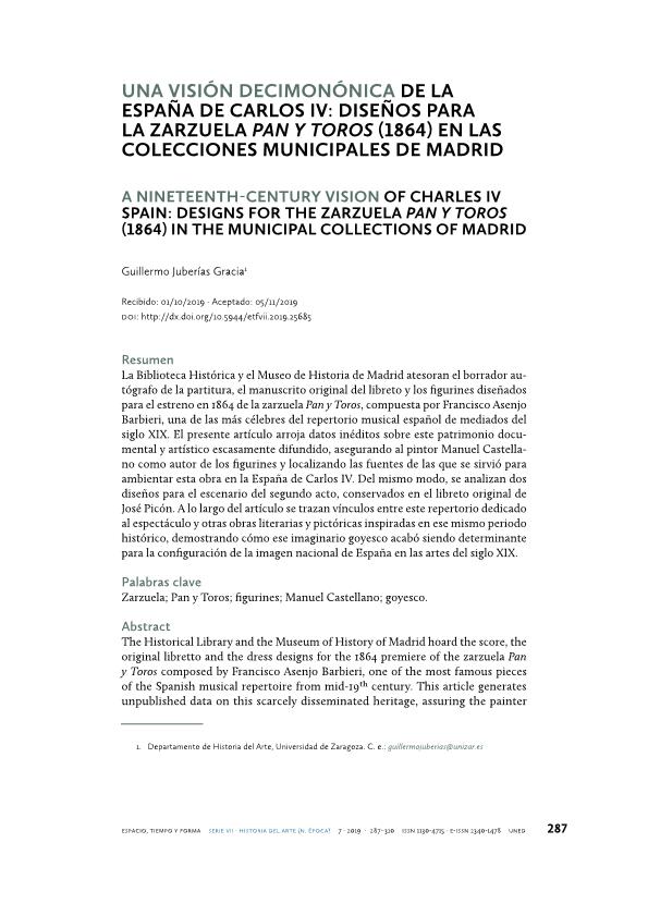 Una visión decimonónica de la España de Carlos IV: diseños para la zarzuela Pan y Toros (1864) en las colecciones municipales de Madrid