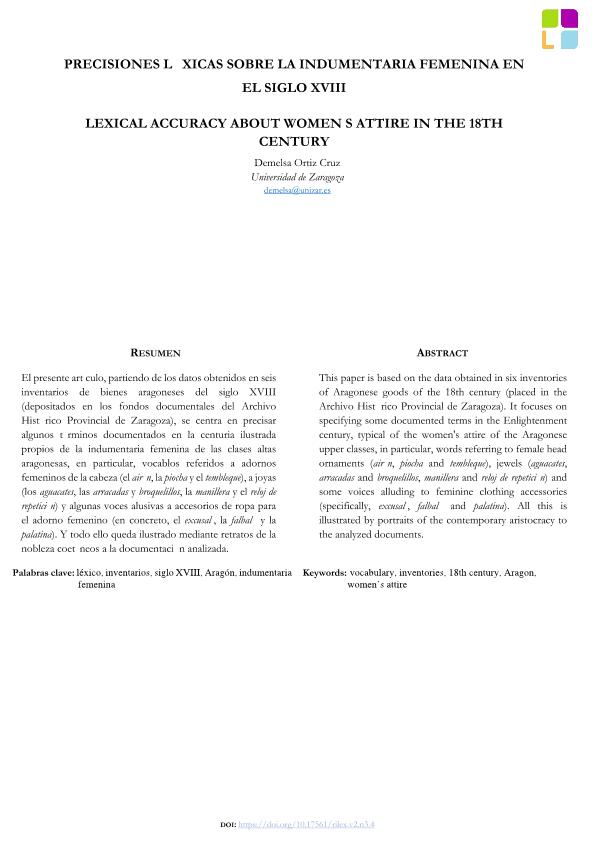 Precisiones léxicas sobre la indumentaria femenina en el siglo XVIII
