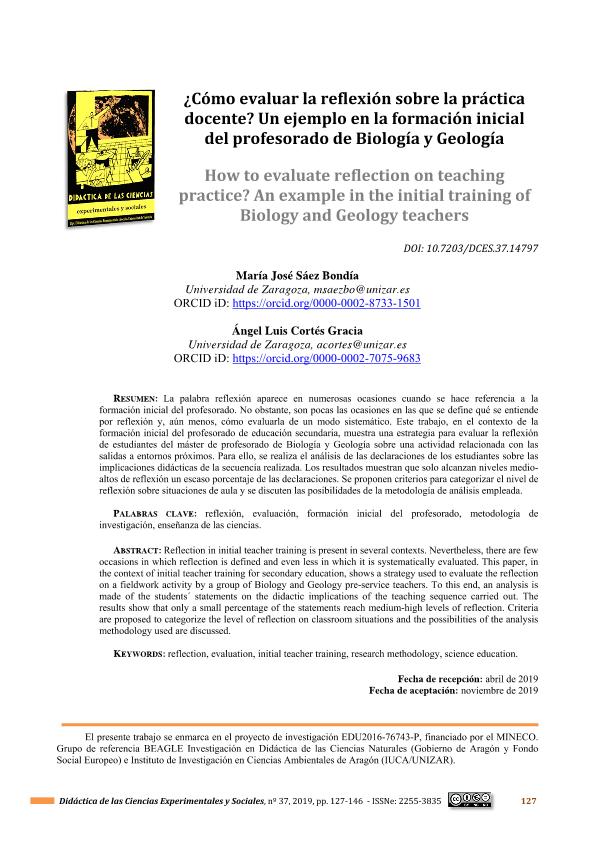 ¿Cómo evaluar la reflexión sobre la práctica docente? Un ejemplo en la formación inicial del profesorado de Biología y Geología