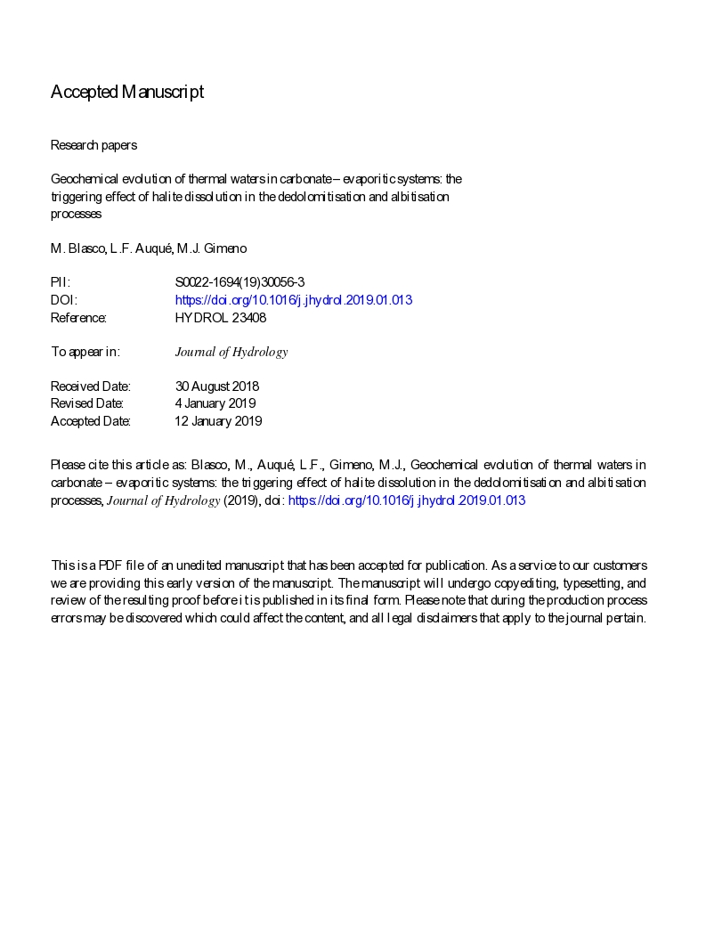 Geochemical evolution of thermal waters in carbonate – evaporitic systems: The triggering effect of halite dissolution in the dedolomitisation and albitisation processes