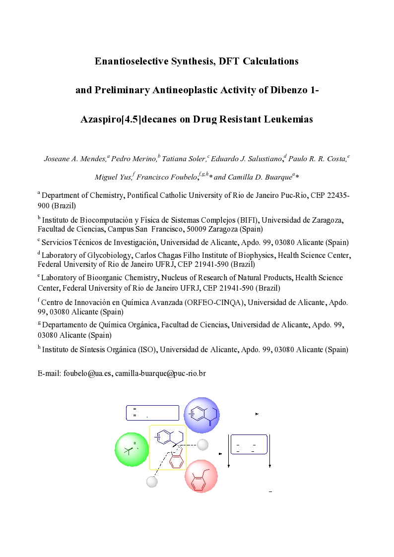 Enantioselective Synthesis, DFT Calculations, and Preliminary Antineoplastic Activity of Dibenzo 1-Azaspiro[4.5]decanes on Drug-Resistant Leukemias