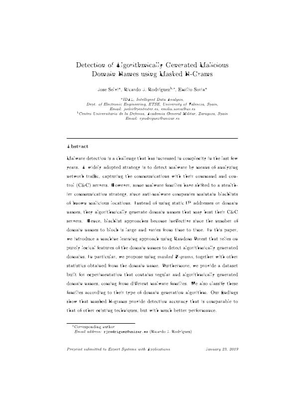 Detection of algorithmically generated malicious domain names using masked N-grams