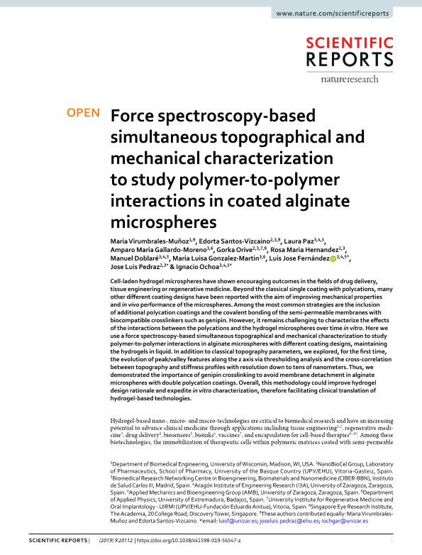Force spectroscopy-based simultaneous topographical and mechanical characterization to study polymer-to-polymer interactions in coated alginate microspheres