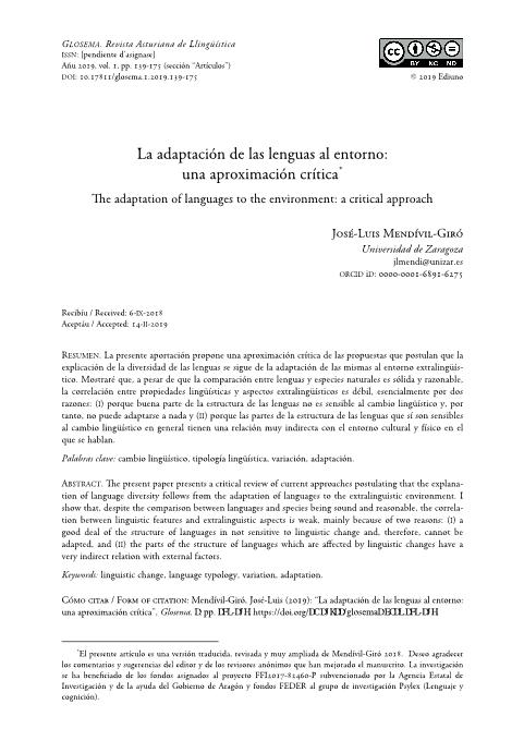 La adaptación de las lenguas al entorno: una aproximación crítica