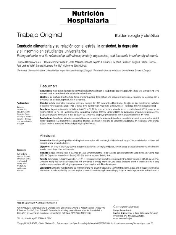 Conducta alimentaria y su relación con el estrés, la ansiedad, la depresión y el insomnio en estudiantes universitarios
