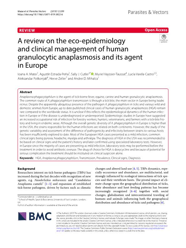A review on the eco-epidemiology and clinical management of human granulocytic anaplasmosis and its agent in Europe