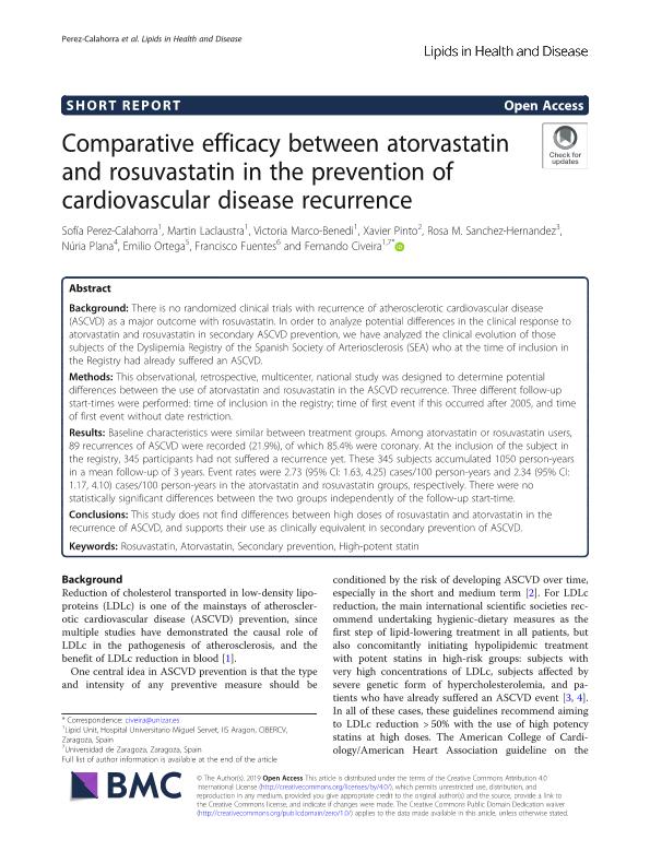 Comparative efficacy between atorvastatin and rosuvastatin in the prevention of cardiovascular disease recurrence