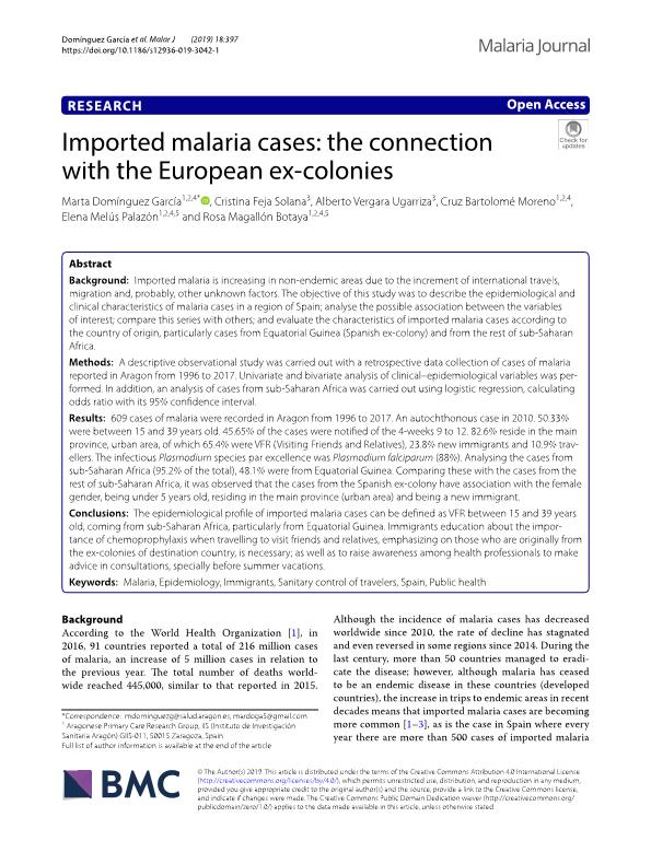 Imported malaria cases: the connection with the European ex-colonies