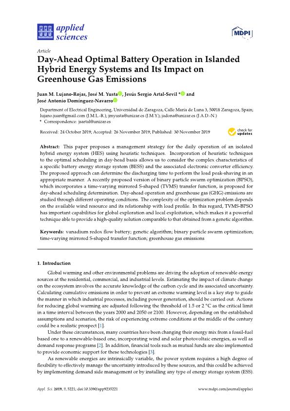 Day-ahead optimal battery operation in islanded hybrid energy systems and its impact on greenhouse gas emissions