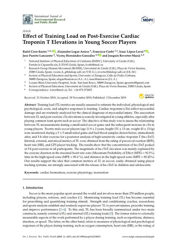 Effect of training load on post-exercise cardiac troponin T elevations in young soccer players