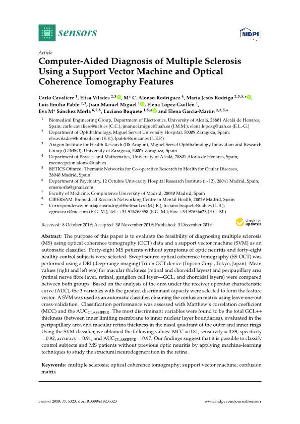 Computer-aided diagnosis of multiple sclerosis using a support vector machine and optical coherence tomography features