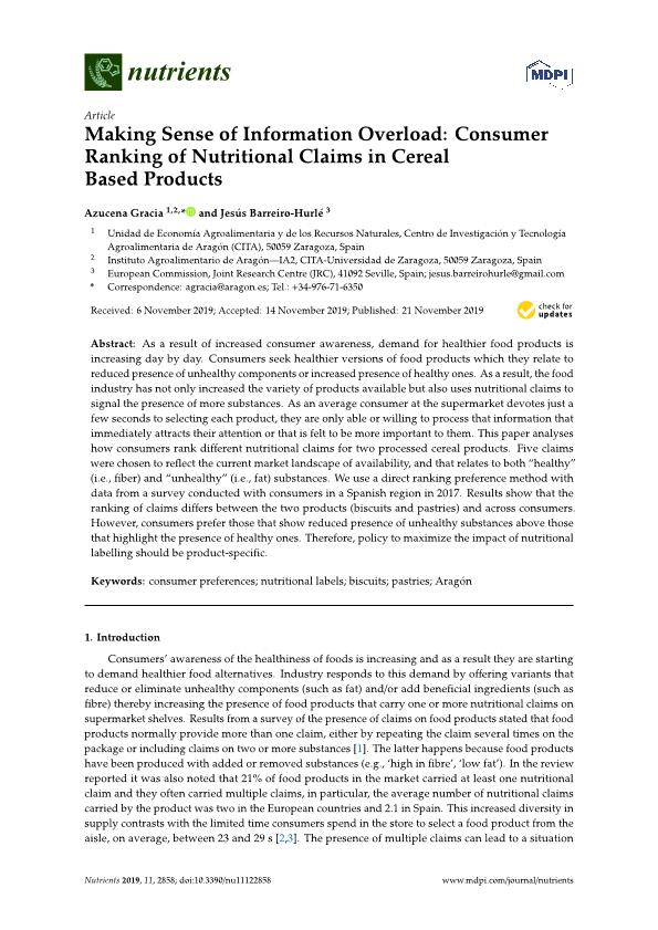 Making sense of information overload: Consumer ranking of nutritional claims in cereal based products