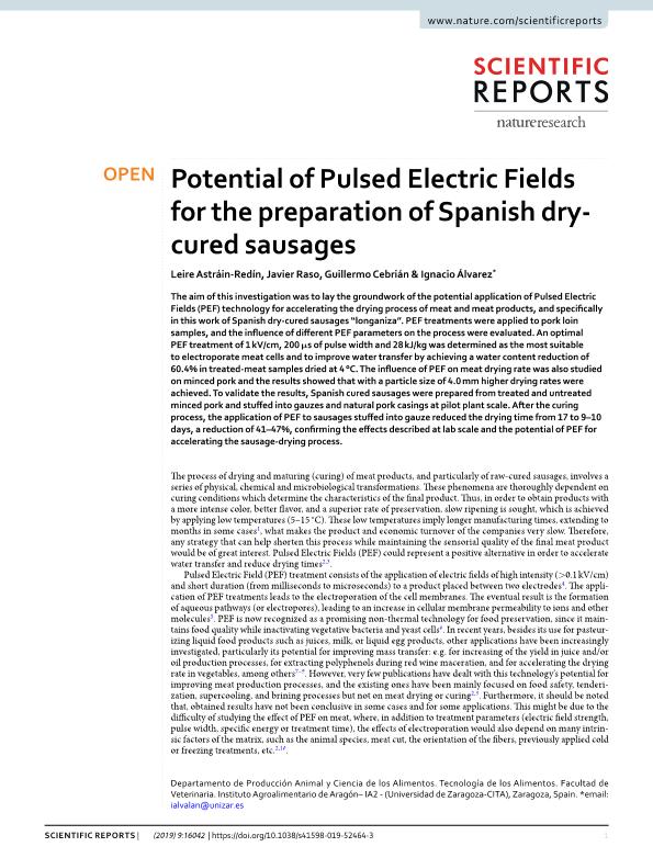 Potential of Pulsed Electric Fields for the preparation of Spanish dry-cured sausages