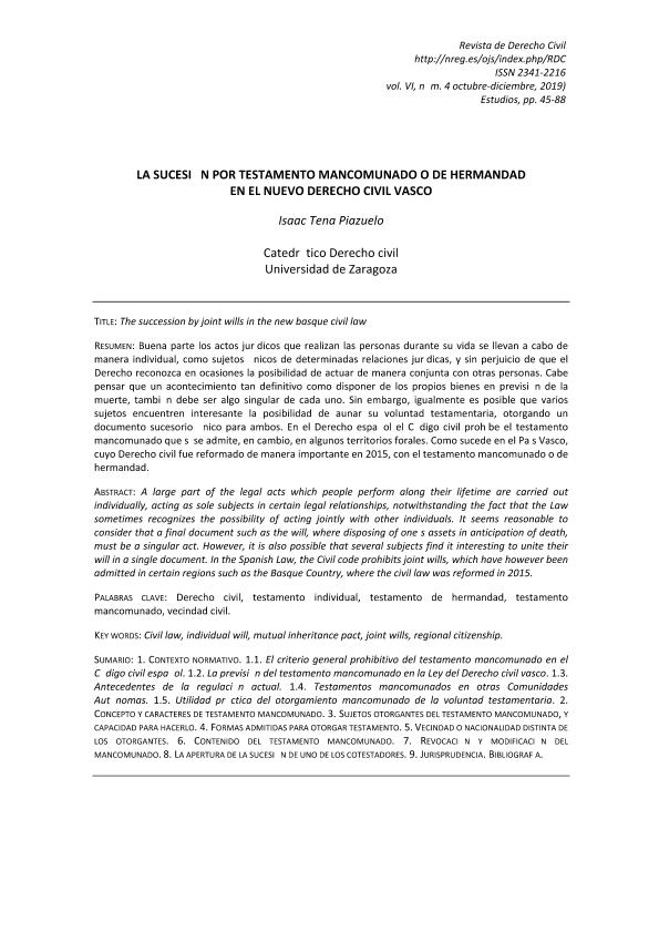 La sucesión por testamento mancomunado o de hermandad en el nuevo derecho civil vasco