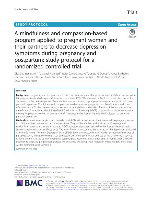 A mindfulness and compassion-based program applied to pregnant women and their partners to decrease depression symptoms during pregnancy and postpartum: Study protocol for a randomized controlled trial
