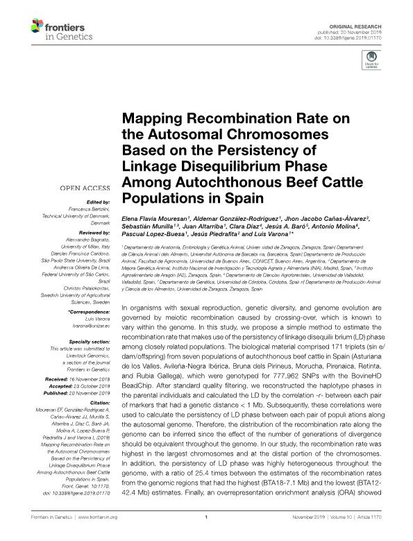 Mapping Recombination Rate on the Autosomal Chromosomes Based on the Persistency of Linkage Disequilibrium Phase Among Autochthonous Beef Cattle Populations in Spain