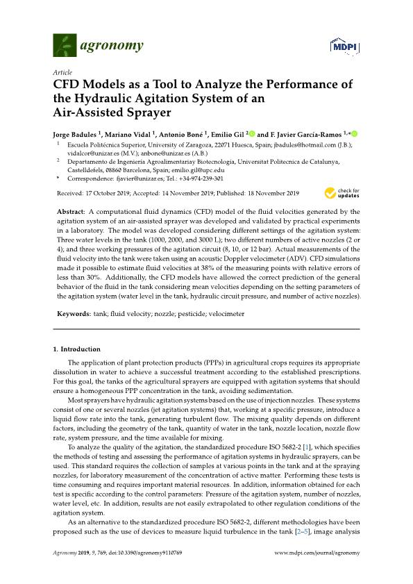 CFD models as a tool to analyze the performance of the hydraulic agitation system of an air-assisted sprayer
