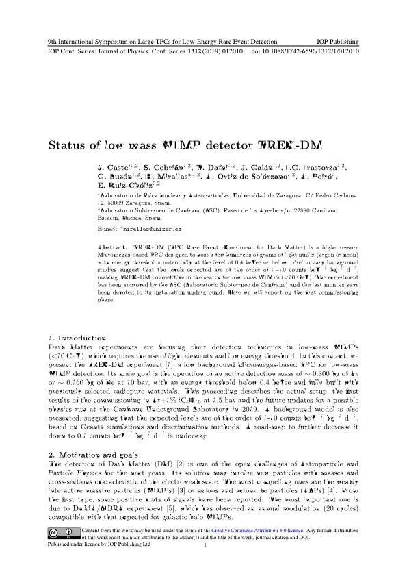 Status of low mass WIMP detector TREX-DM