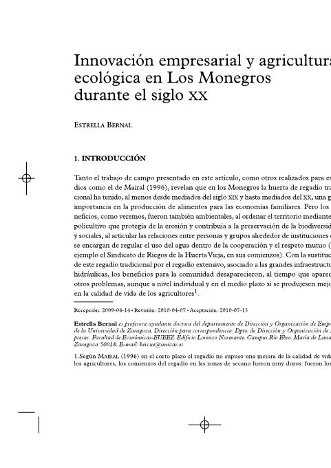 Innovación empresarial y agricultura ecológica en Los Monegros durante el siglo XX