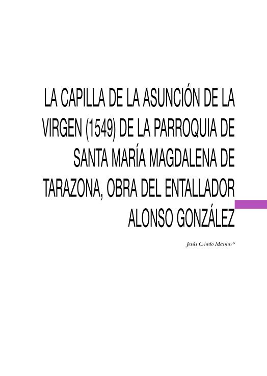 La capilla de la Asunción de la Virgen (1549) de la parroquia de Santa María Magdalena de Tarazona, obra del entallador Alonso González