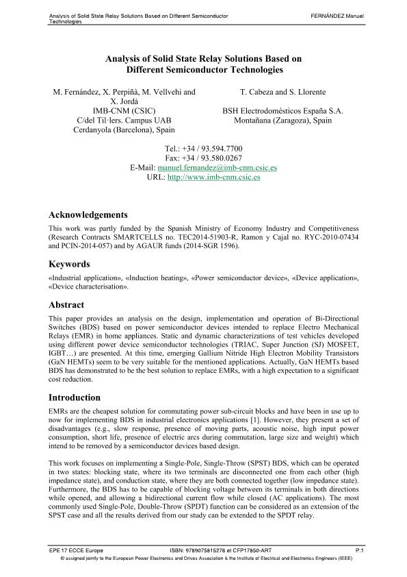 Analysis of solid state relay solutions based on different semiconductor technologies