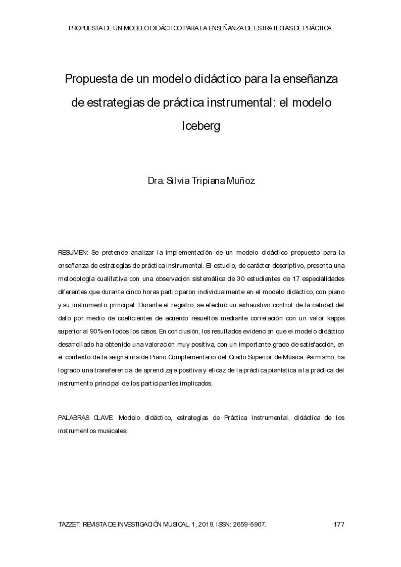 Propuesta de un modelo didáctico para la enseñanza de estrategias de práctica instrumental: el modelo Iceberg