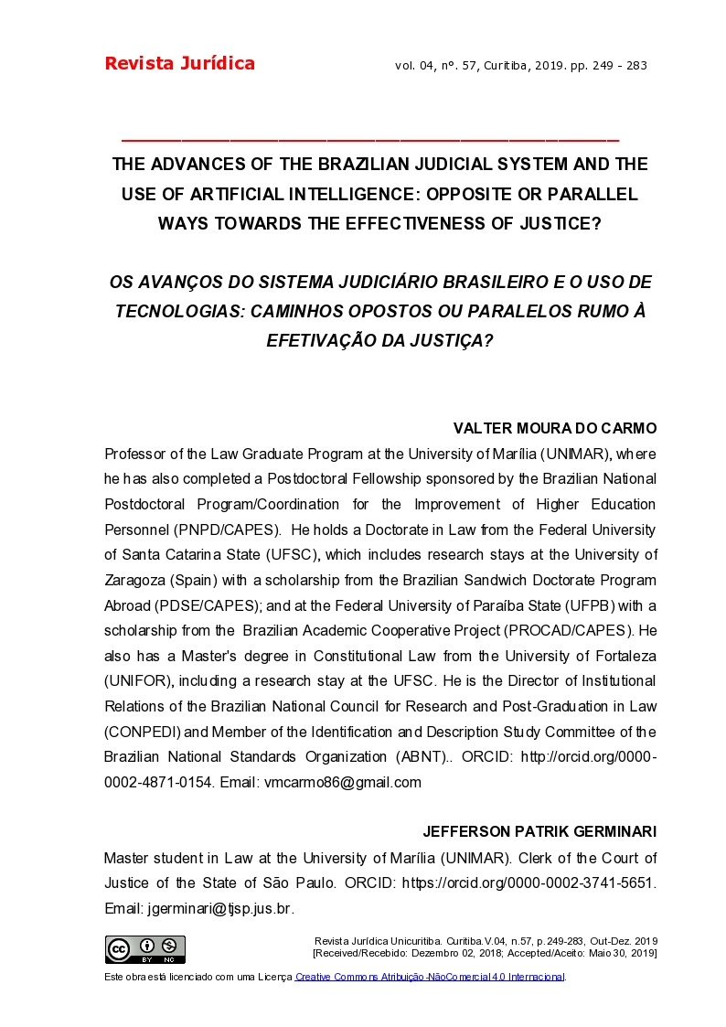 The advances of the brazilian judicial system and the use of artificial intelligence: opposite or parallel ways towards the effectiveness of justice?
