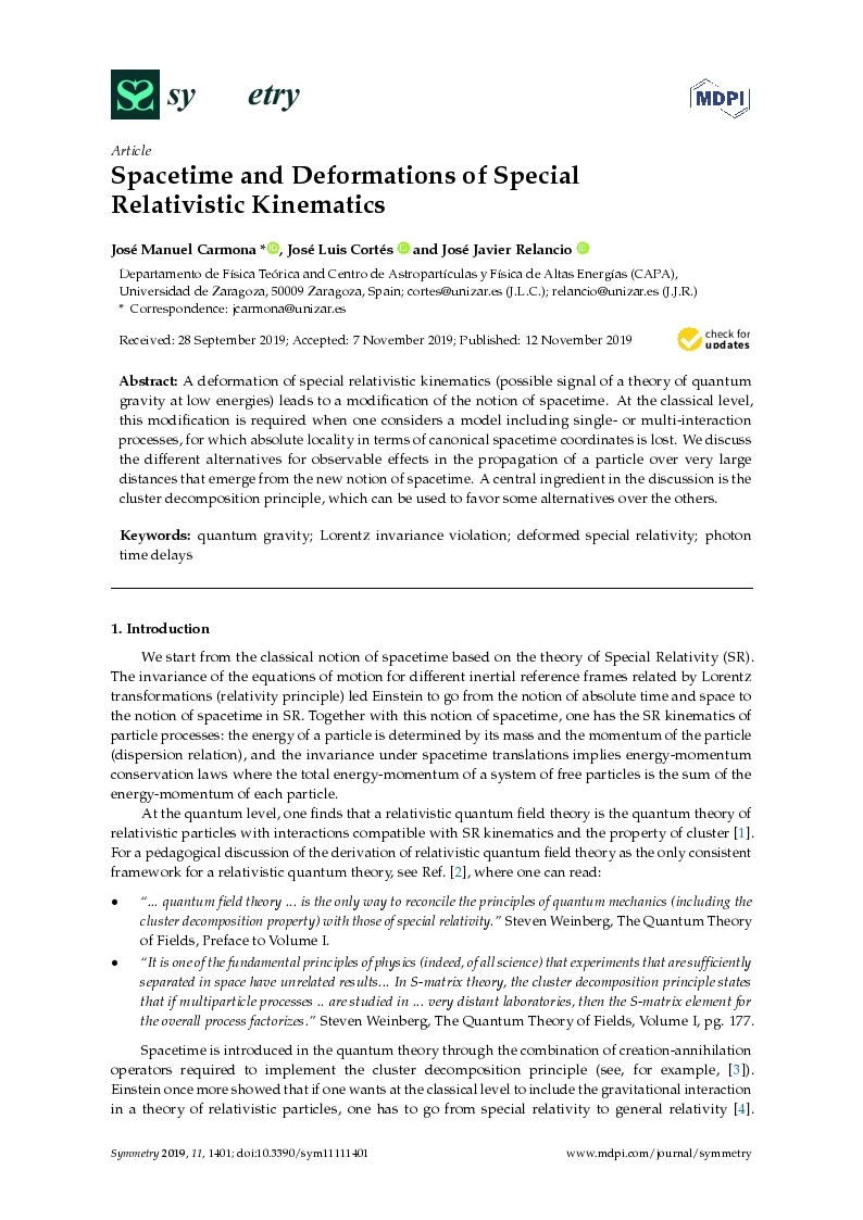 Spacetime and deformations of special relativistic kinematics