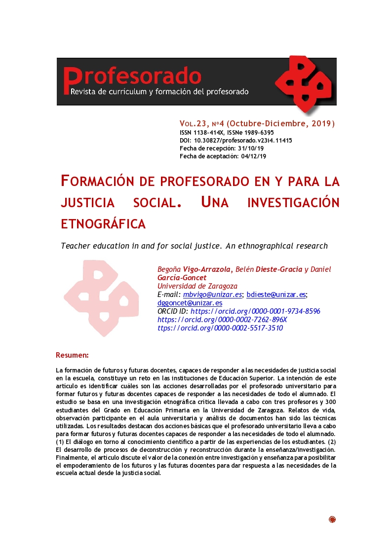 Formación de profesorado en y para la justicia social. Una investigación etnográfica