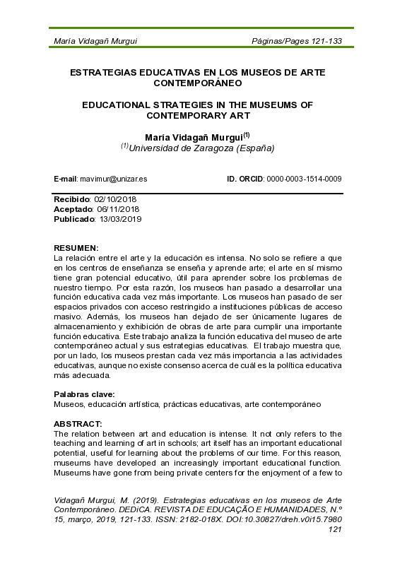 Estrategias educativas en los museos de Arte Contemporáneo