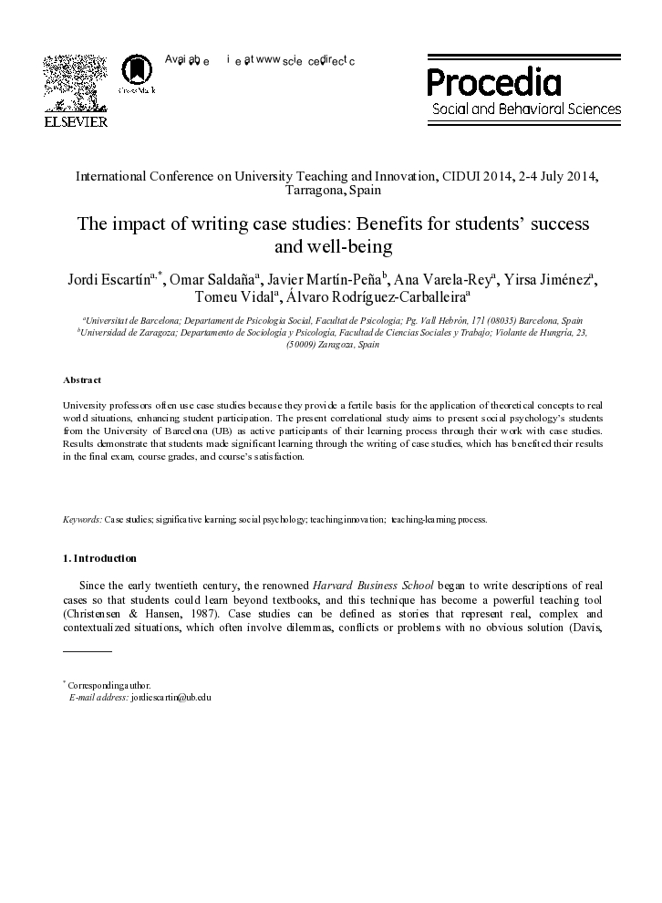 The impact of writing case studies: Benefits for students' success and well-being