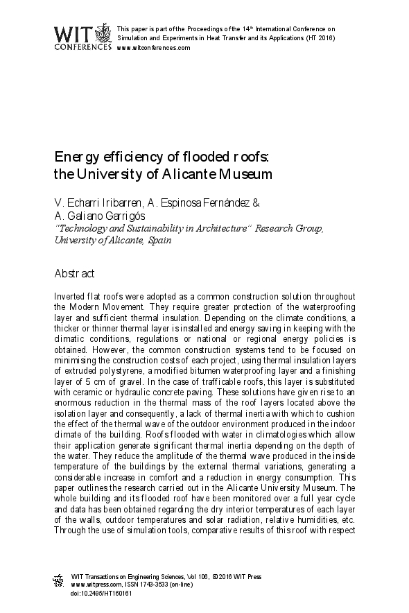 Energy efficiency of flooded roofs. The University of Alicante Museum