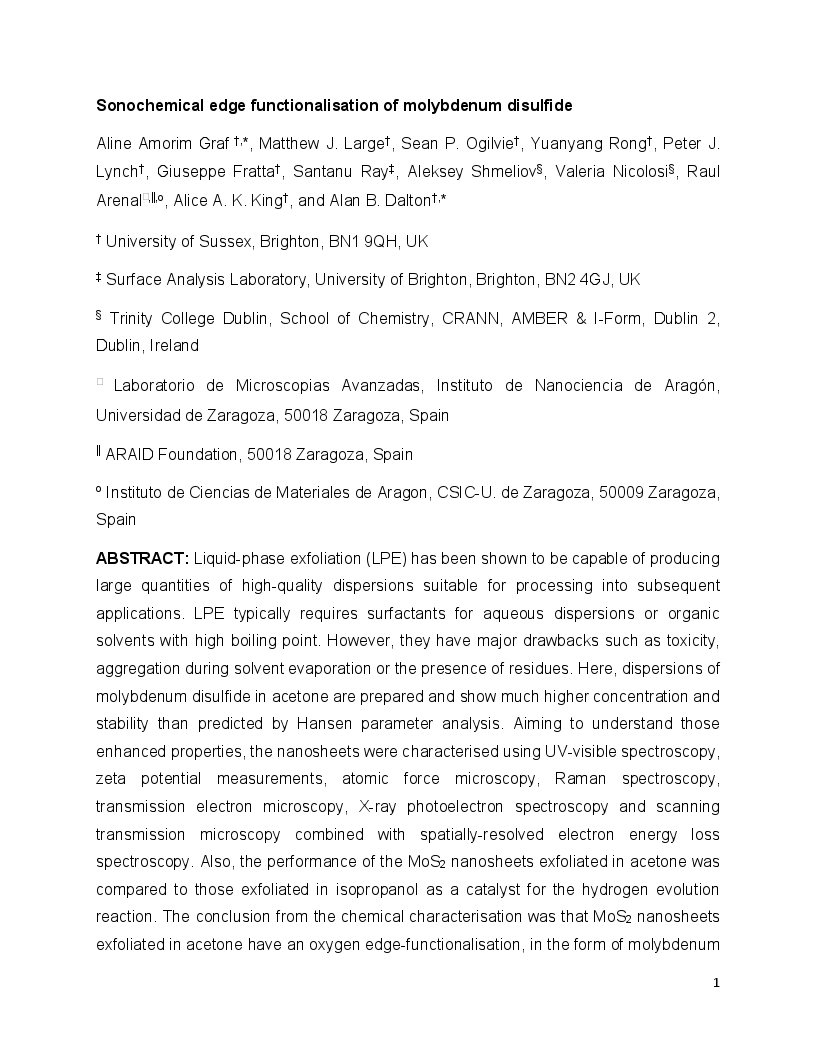 Sonochemical edge functionalisation of molybdenum disulfide