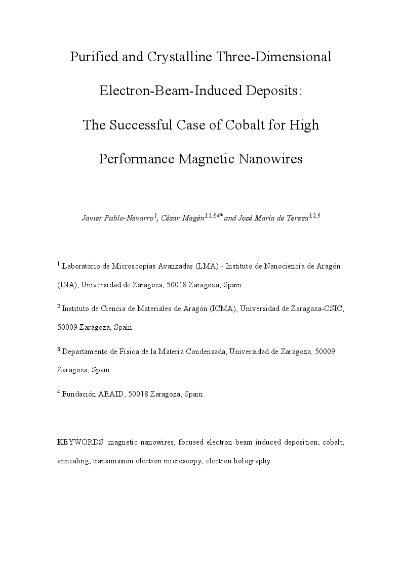 Purified and crystalline three-dimensional electron-beam-induced deposits: the successful case of cobalt for high-performance magnetic nanowires