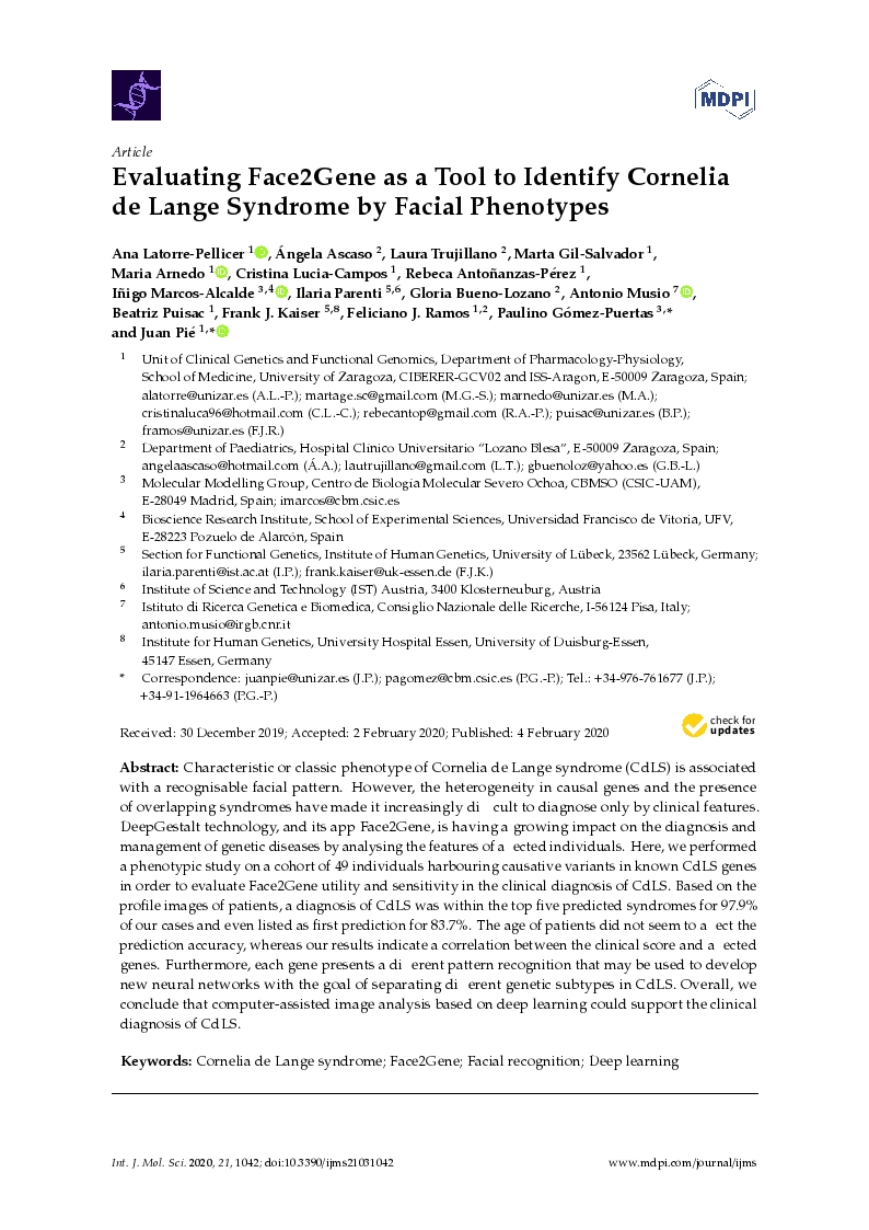 Evaluating Face2Gene as a Tool to Identify Cornelia de Lange Syndrome by Facial Phenotypes