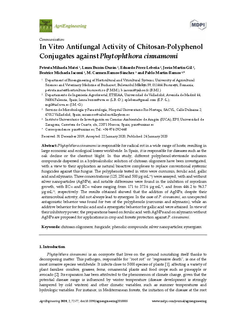 In vitro antifungal activity of chitosan-polyphenol conjugates against Phytophthora cinnamomi
