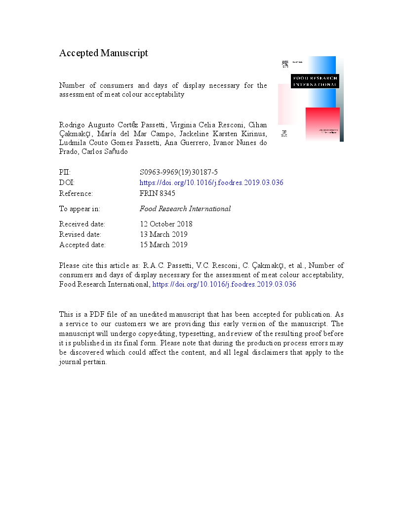 Number of consumers and days of display necessary for the assessment of meat colour acceptability