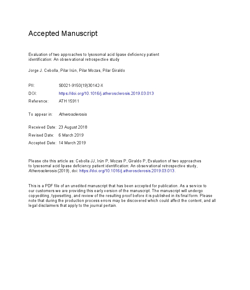 Evaluation of two approaches to lysosomal acid lipase deficiency patient identification: An observational retrospective study