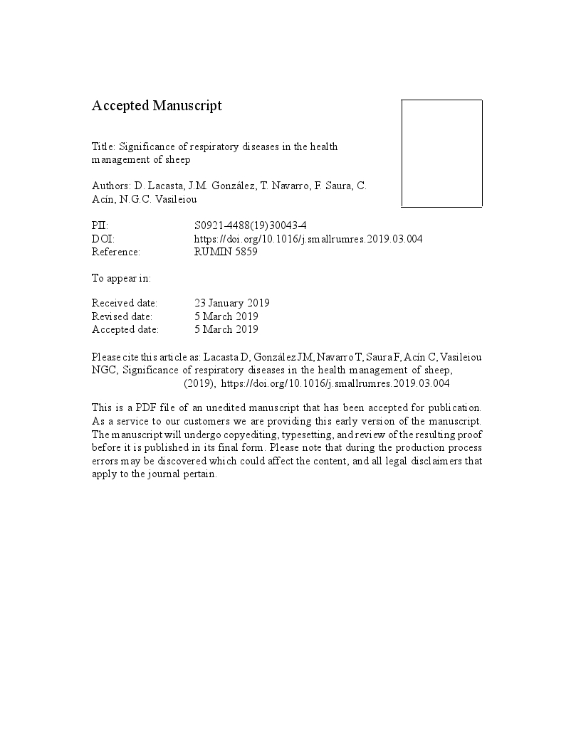 Significance of respiratory diseases in the health management of sheep