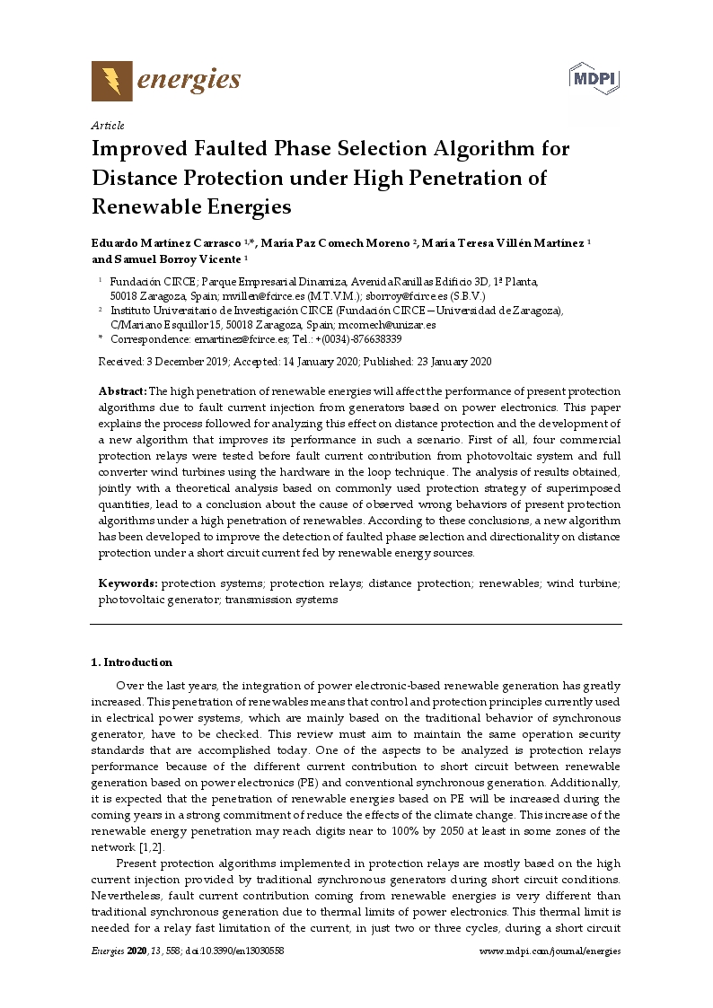 Improved faulted phase selection algorithm for distance protection under high penetration of renewable energies
